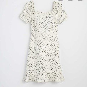 NWT LOFT Petite Dotted Tie Back Flare Dress